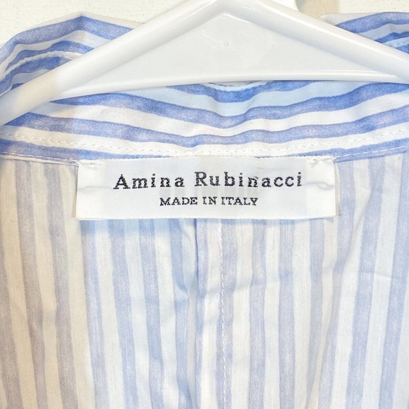 AMINA RUBINACCI Napoli Button-Up Striped Shirt 40 Half Sleeve Hidden Placket - Picture 3 of 7
